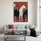 THREE HORSES ON RED: Minimalist Horse Forms Canvas