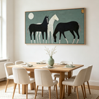 THREE HORSES UNDER THE MOON: Horses And Moon Panoramic  Canvas