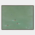 Tidal Glide Swimmer Oil Painting, Minimalist Sports Wall Art