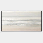 Tranquil Coast minimalist coastal landscape painting in neutral tones, horizontal canvas art.