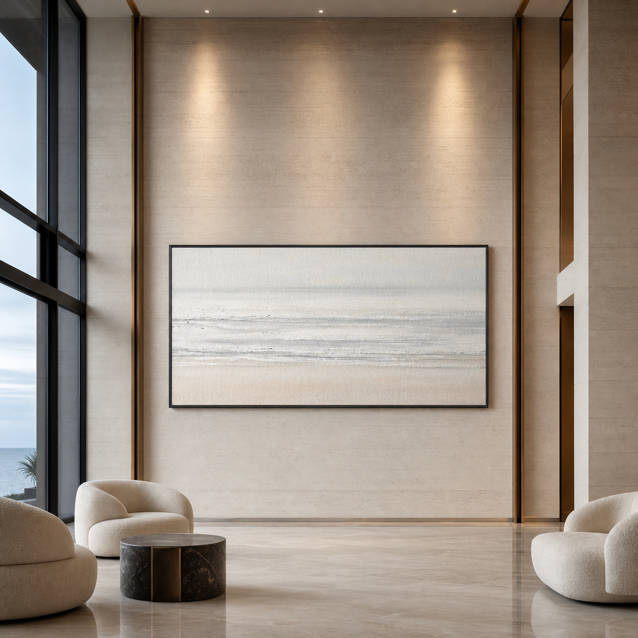 TRANQUIL COAST: Neutral Tone Minimalist Seascape Canvas