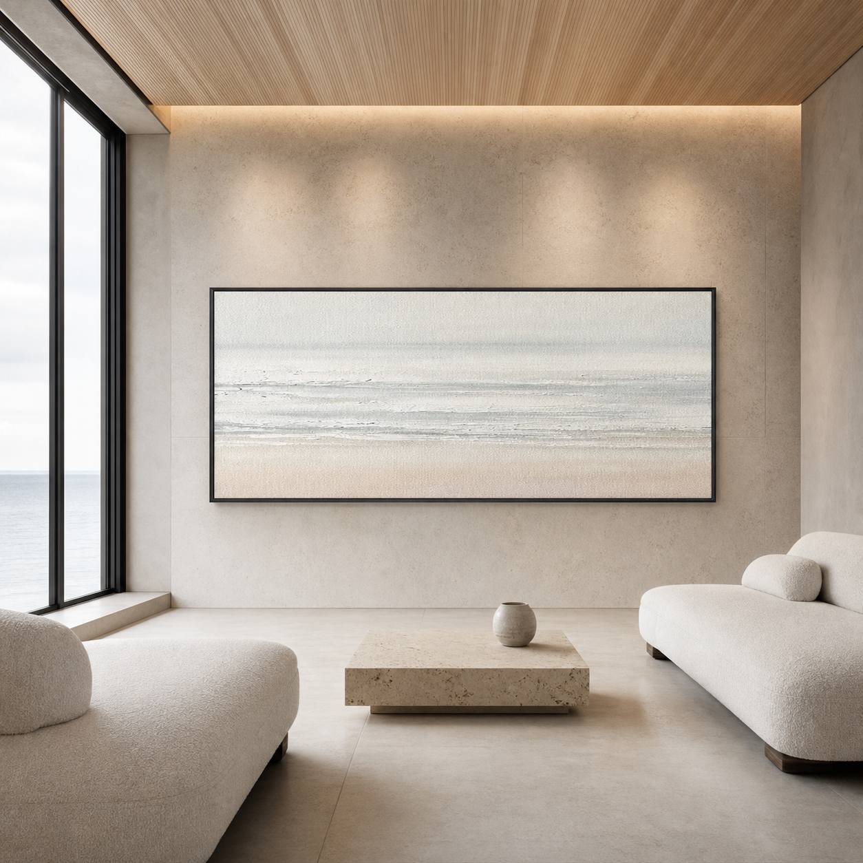 TRANQUIL COAST: Neutral Tone Minimalist Seascape Canvas