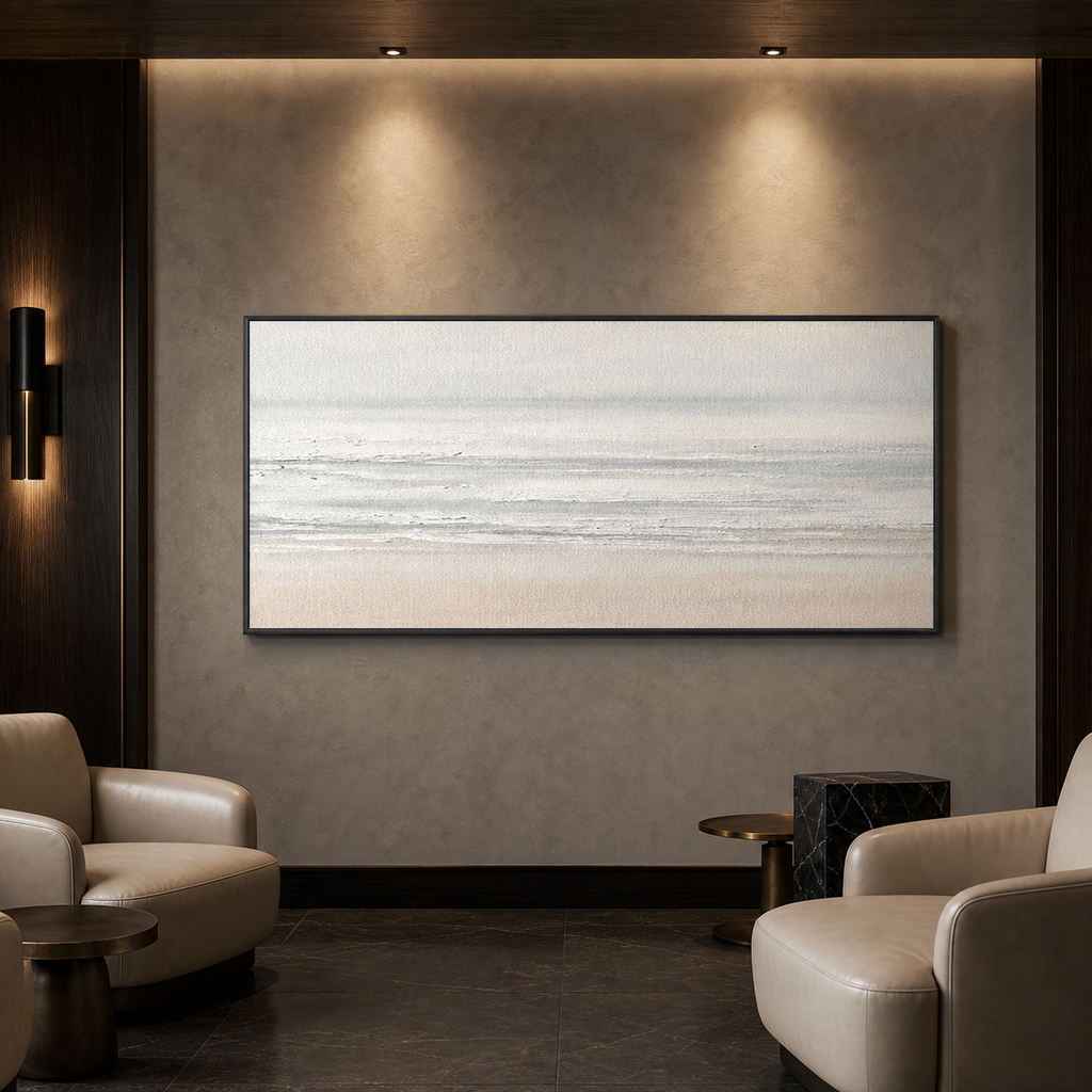 TRANQUIL COAST: Neutral Tone Minimalist Seascape Canvas