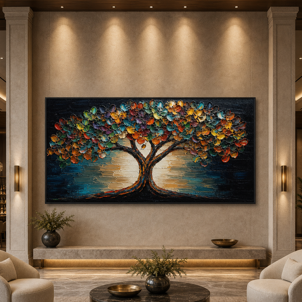 TREE OF LIFE: Colorful Tree Rich Texture Growth Symbolism  Impasto Canvas