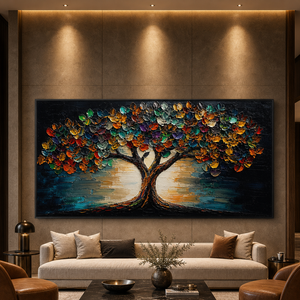 TREE OF LIFE: Colorful Tree Rich Texture Growth Symbolism  Impasto Canvas