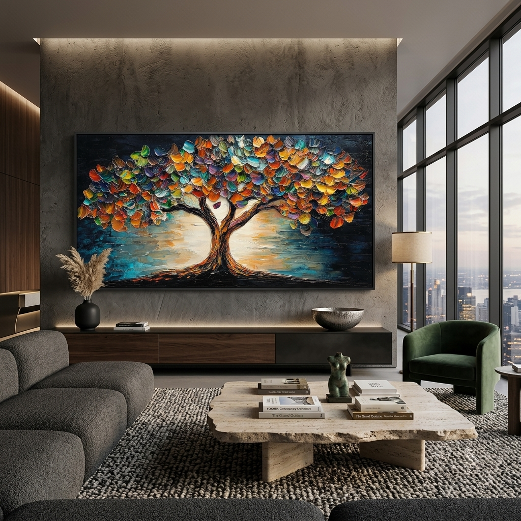 TREE OF LIFE: Colorful Tree Rich Texture Growth Symbolism  Impasto Canvas