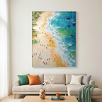 TROPICAL PARADISE: Impasto Beach Scene Palm Trees Turquoise Waves Canvas