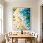 TROPICAL PARADISE: Impasto Beach Scene Palm Trees Turquoise Waves Canvas