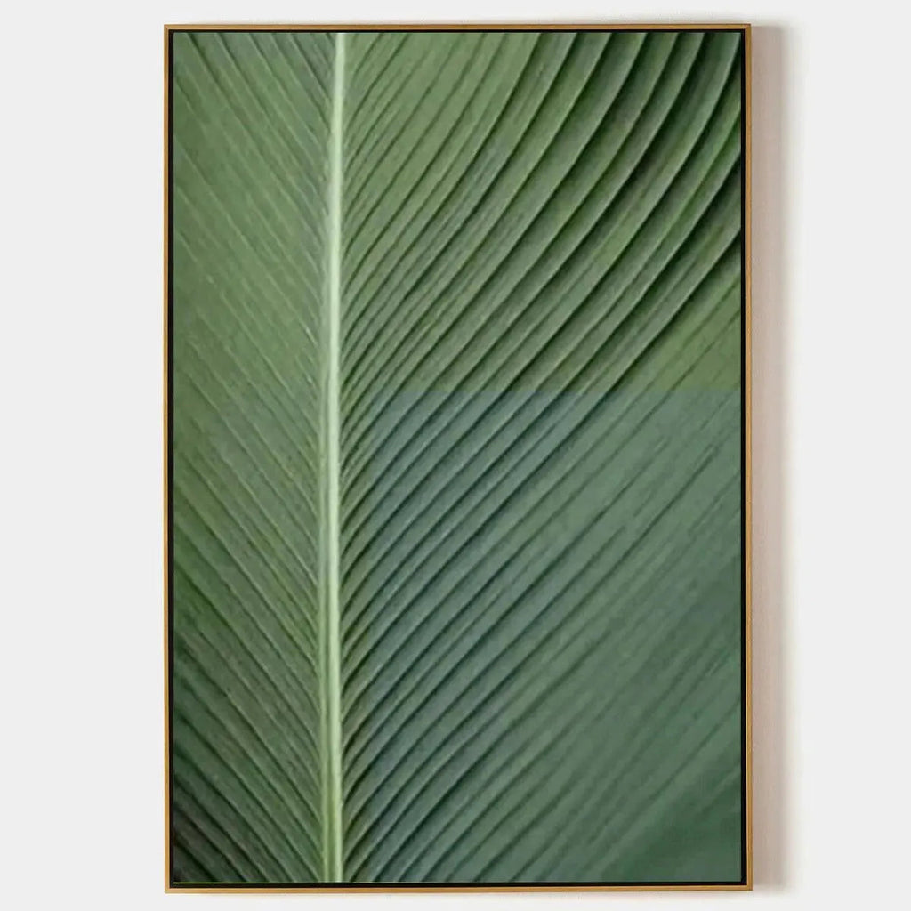 Minimalist Botanical Painting, Green Leaf Wall Art, Vertical Canvas