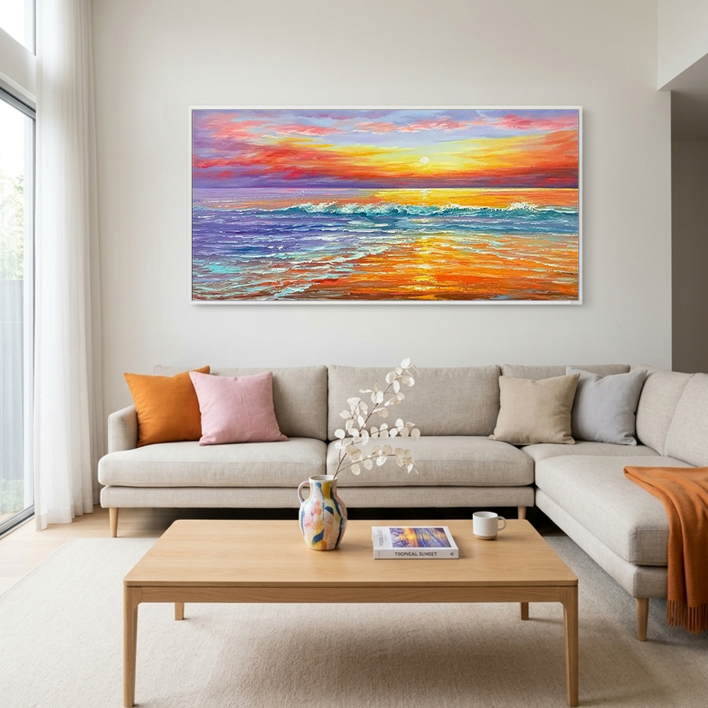 TROPICAL SUNSET BEACH: Ocean Sunset Canvas