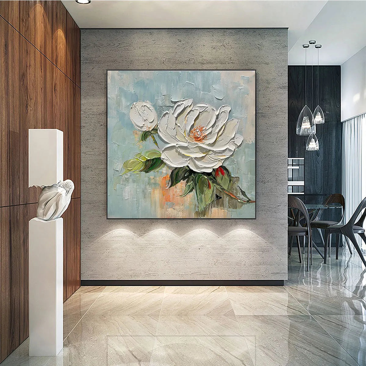 Blossom's Grace: Textured Impasto Magnolia Painting