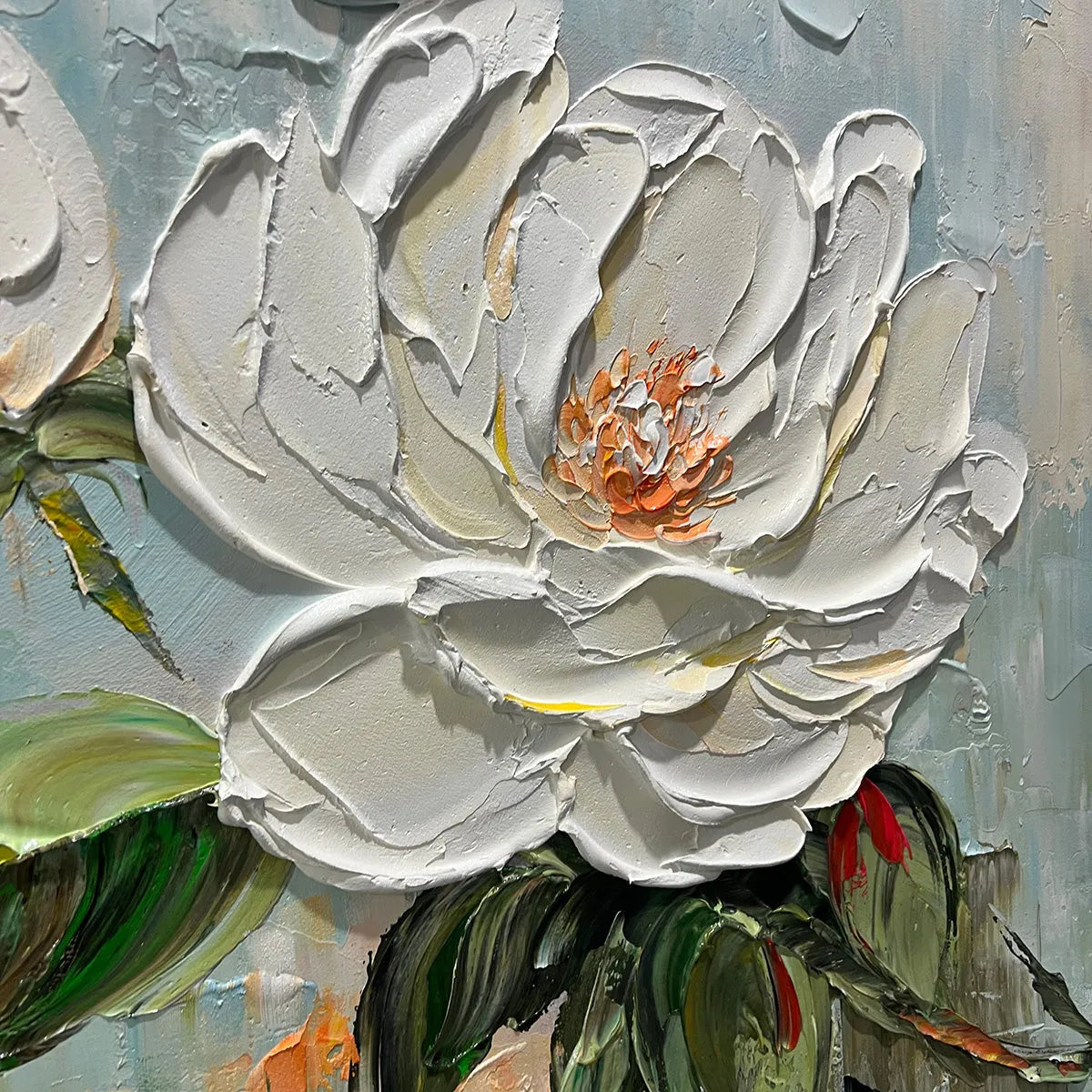 Blossom's Grace: Textured Impasto Magnolia Painting