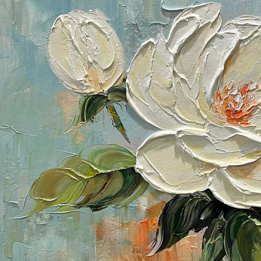 Blossom's Grace: Textured Impasto Magnolia Painting