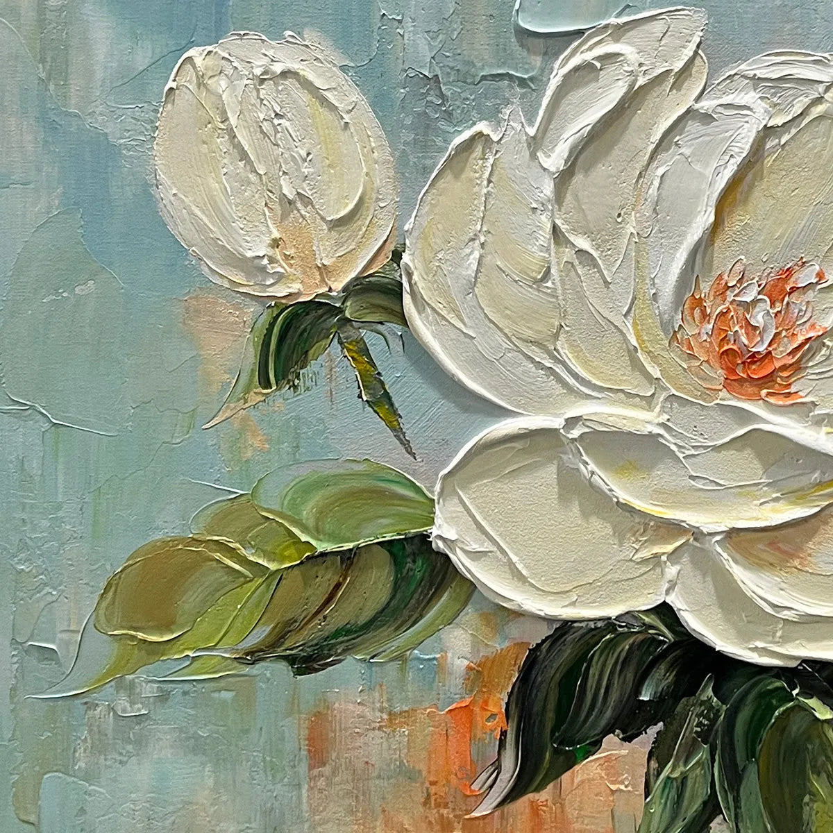 Blossom's Grace: Textured Impasto Magnolia Painting
