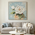 BLOSSOMS GRACE: Textured Impasto  Single White Magnolia Canvas