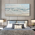COASTAL SERENITY: Blue White Heavy Impasto Ocean Waves Canvas