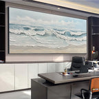 COASTAL SERENITY: Blue White Heavy Impasto Ocean Waves Canvas