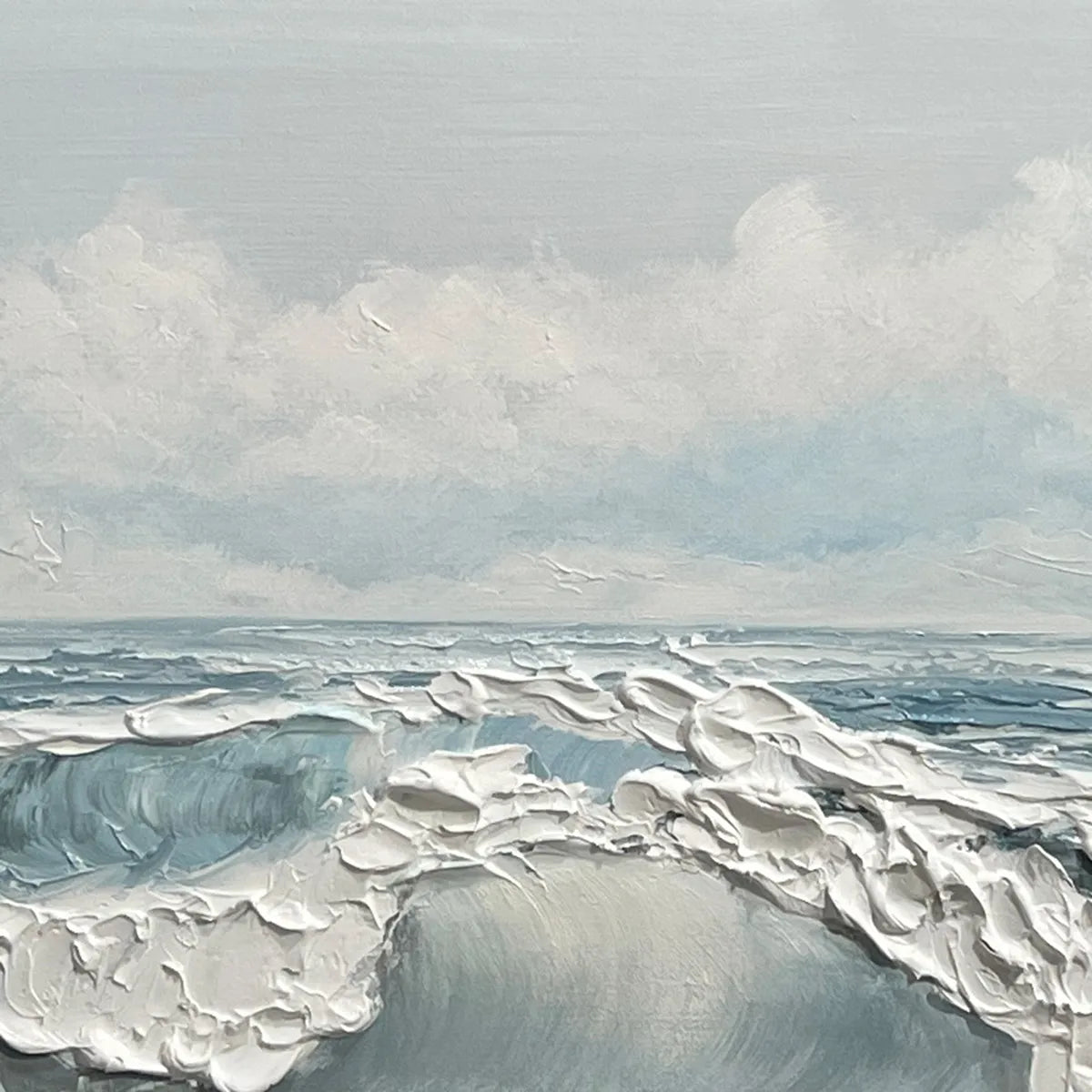 COASTAL SERENITY: Blue White Heavy Impasto Ocean Waves Canvas