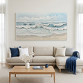COASTAL SERENITY: Blue White Heavy Impasto Ocean Waves Canvas