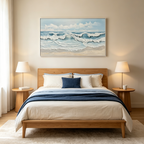 COASTAL SERENITY: Blue White Heavy Impasto Ocean Waves Canvas