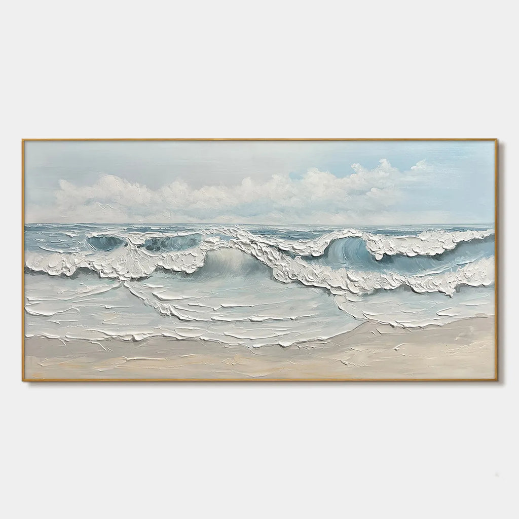 Coastal Serenity: Textured Ocean Waves Seascape Impasto Oil Painting Canvas Wall Art
