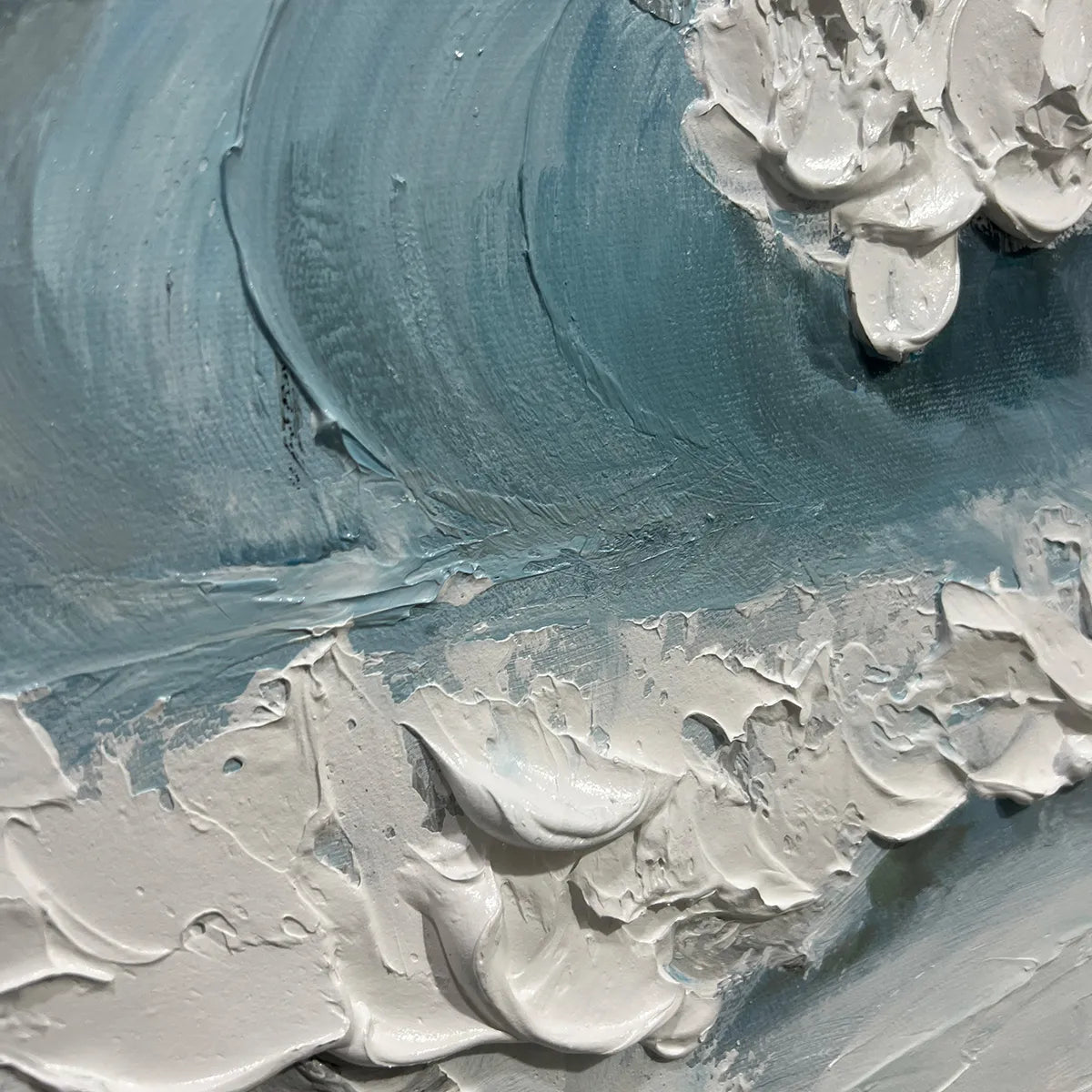 COASTAL SERENITY: Blue White Heavy Impasto Ocean Waves Canvas