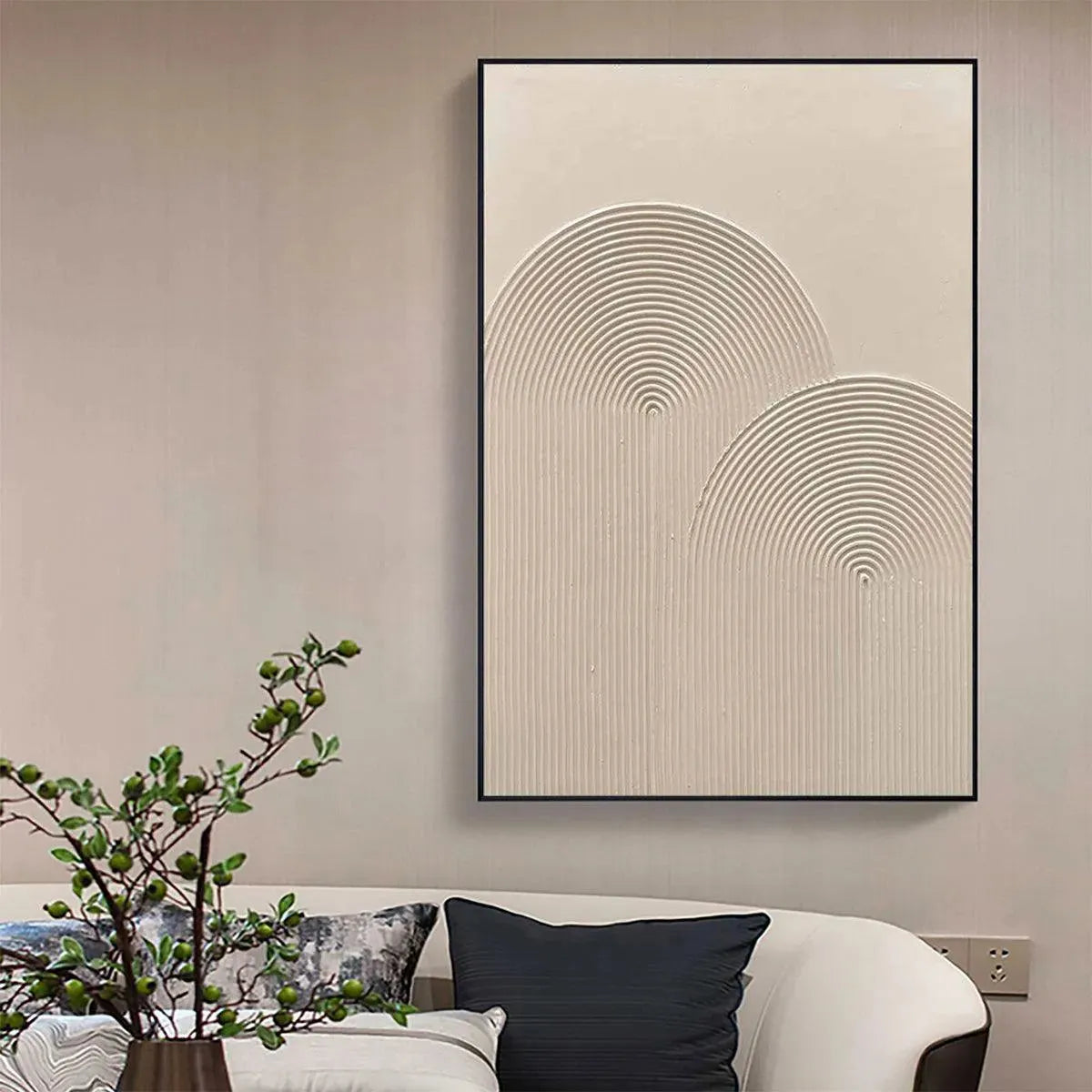 Textured Rainbow by Javier Ramirez, minimalist beige painting, modern wall art for living room