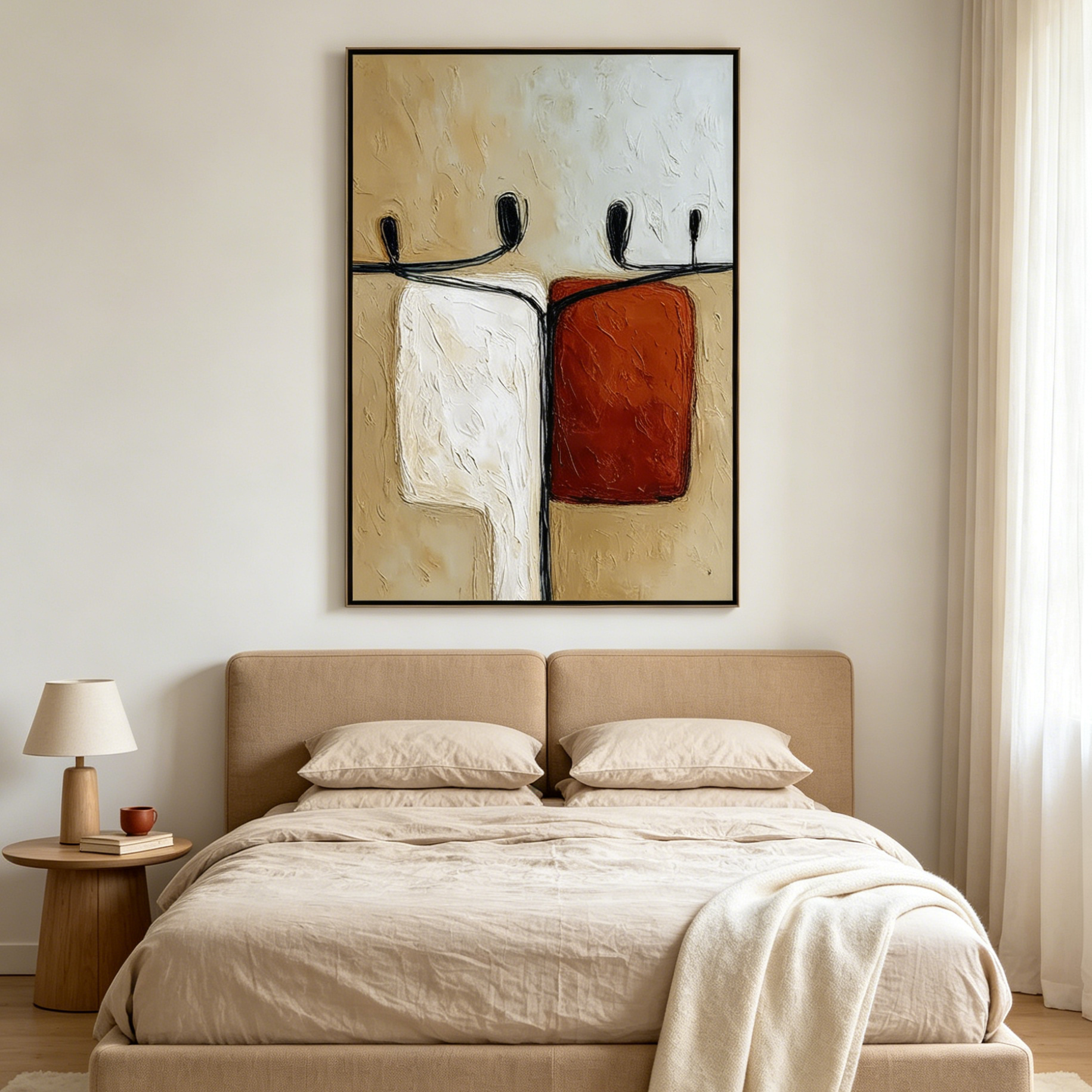 UNITY: Textured Impasto Serene White Passionate Red Two Figures Canvas