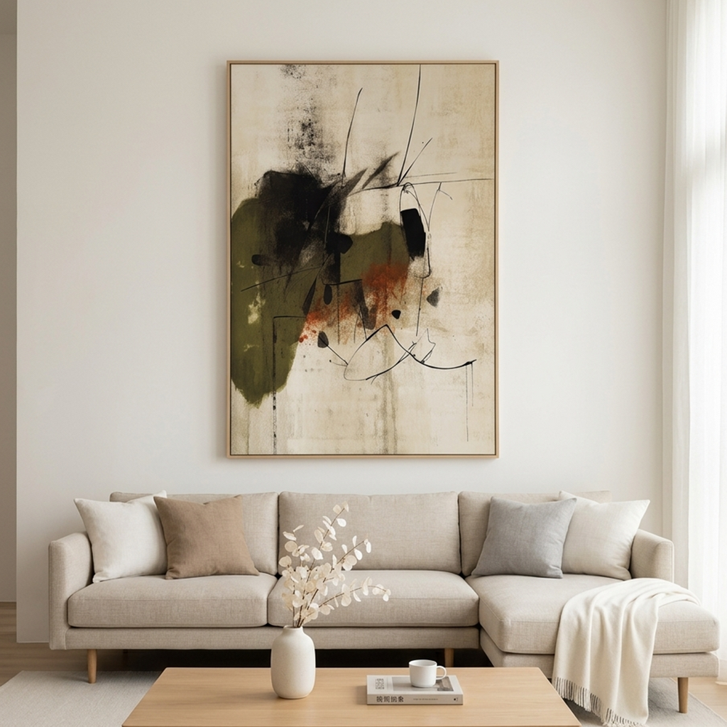 UNTITLED ABSTRACT: Soft Earth Tones Delicate Lines Minimalist Canvas