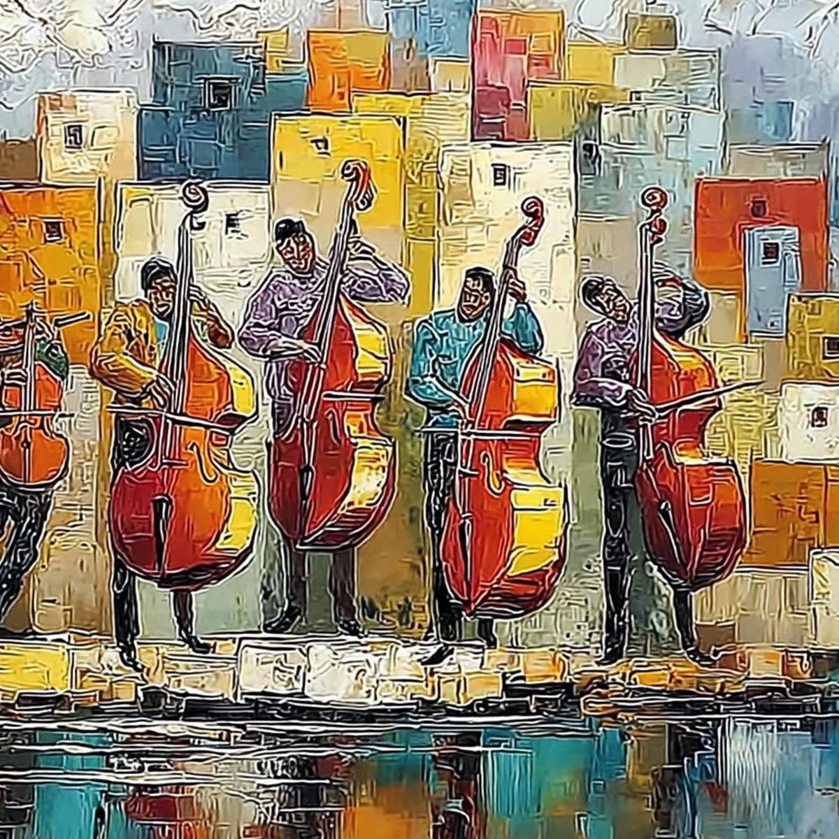 URBAN SERENADE: Colorful Textured Impasto Painting of Musicians
