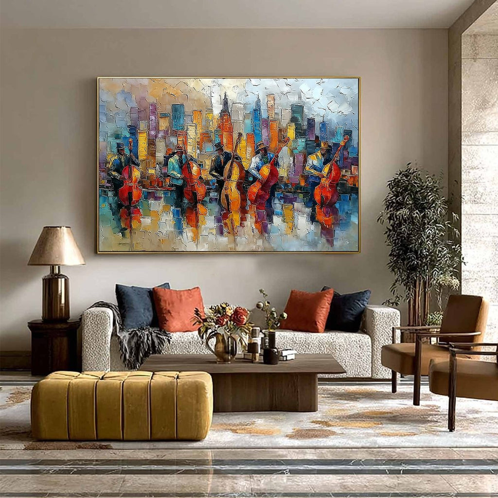 URBAN SERENADE: Textured Palette Knife Cityscape Jazz Painting