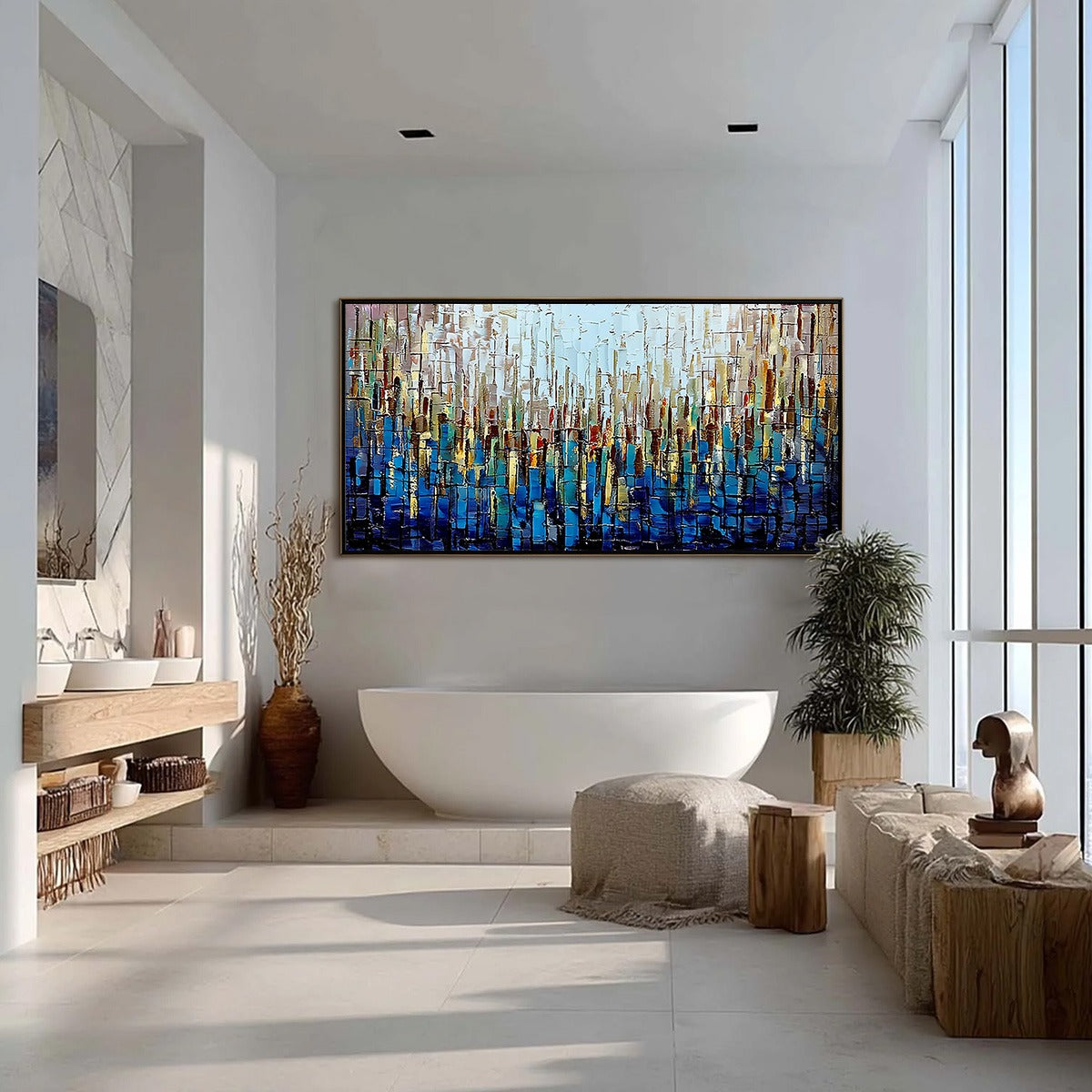 URBAN TWILIGHT: Heavily Textured Abstract Cityscape Oil Painting