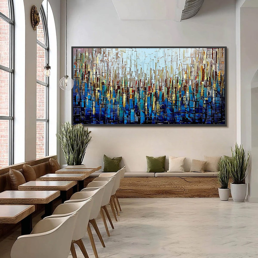 URBAN TWILIGHT: Heavily Textured Abstract Cityscape Oil Painting