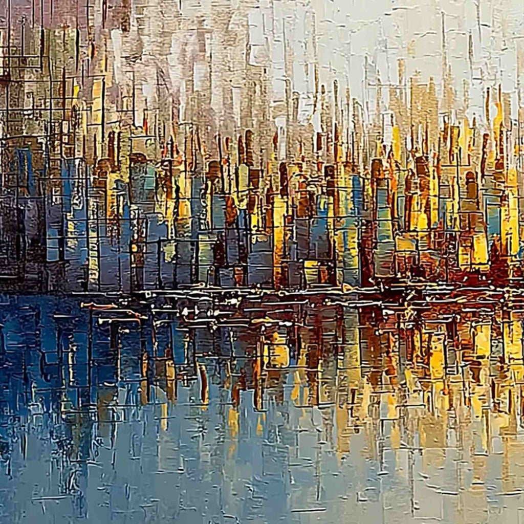 URBAN TWILIGHT: Textured Palette Knife Abstract Cityscape Painting