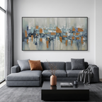 URBAN ABSTRACT: Textured Impasto Dynamic Cityscape Panoramic Canvas