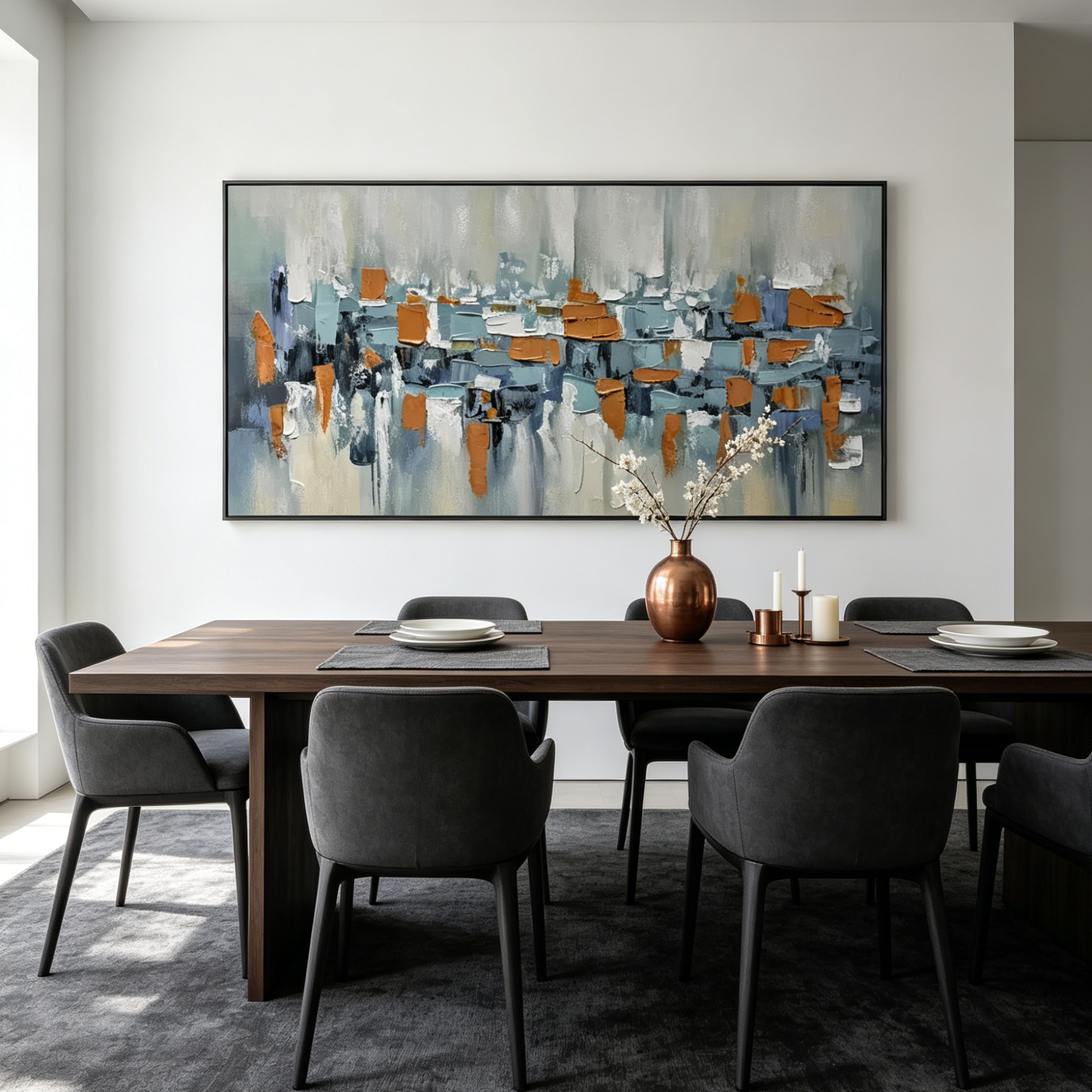 URBAN ABSTRACT: Textured Impasto Dynamic Cityscape Panoramic Canvas