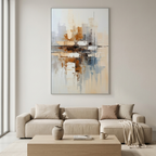 URBAN ABSTRACT: Textured Vertical Minimalist Cityscape Oil Painting