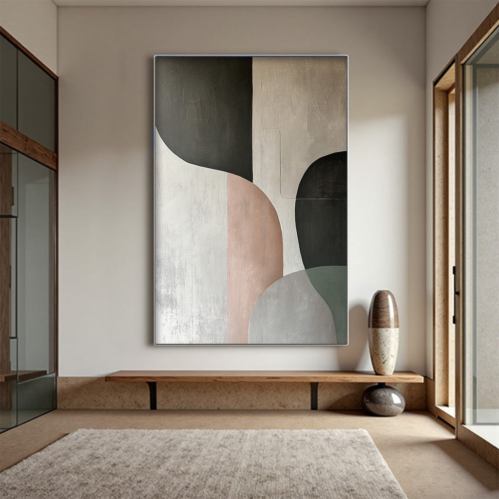 URBAN FORMS: Pink Grey Black Beige Abstract Shapes Textured Canvas