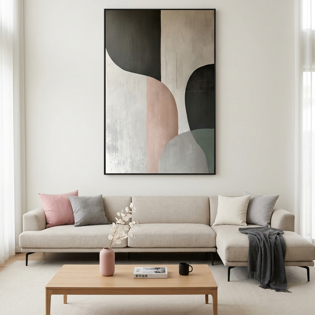 URBAN FORMS: Pink Grey Black Beige Abstract Shapes Textured Canvas