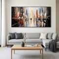 URBAN SOLITUDE: Solitary Figure Rain Slicked City Street Horizontal Canvas