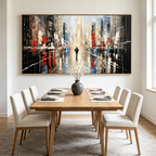 URBAN SOLITUDE: Solitary Figure Rain Slicked City Street Horizontal Canvas