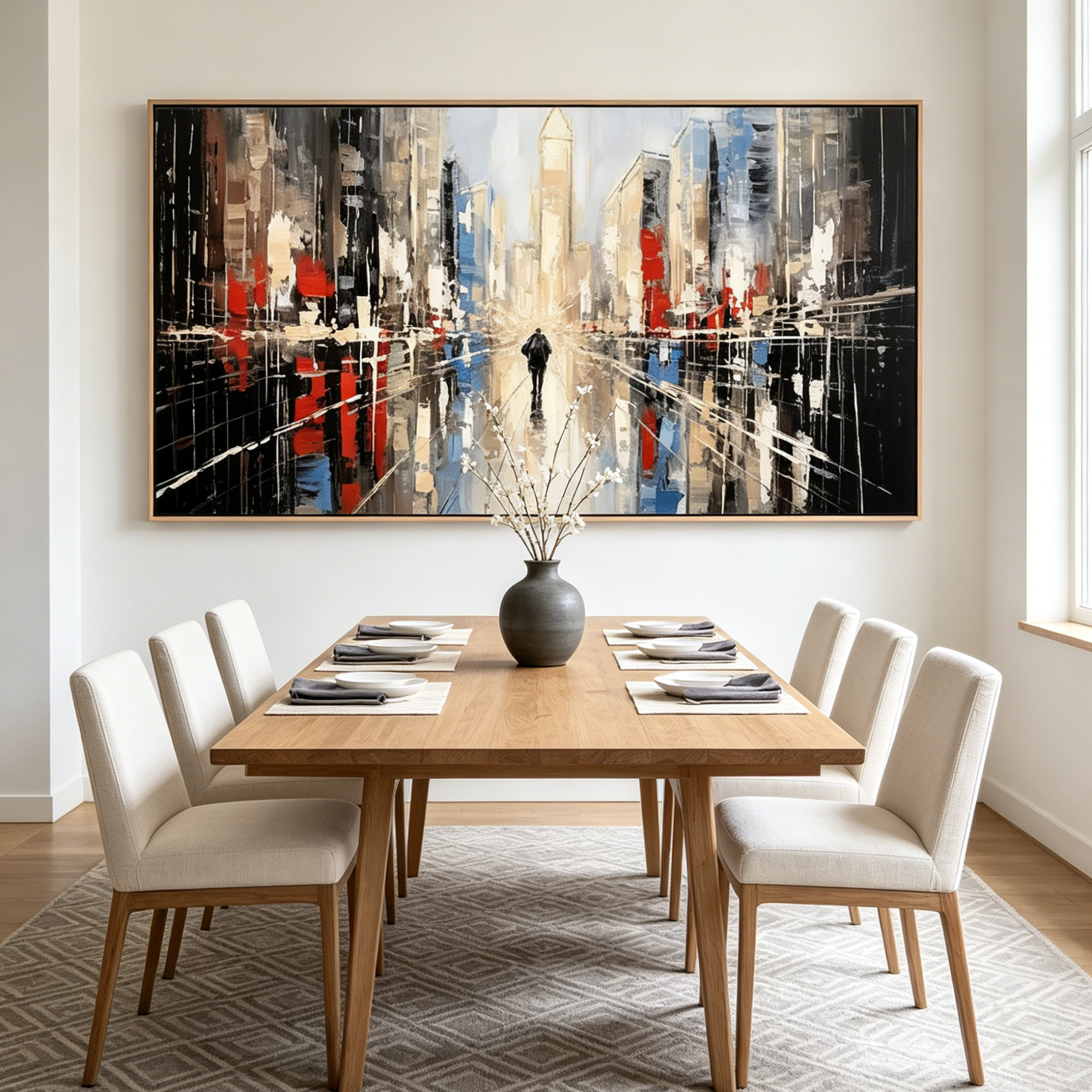 URBAN SOLITUDE: Solitary Figure Rain Slicked City Street Horizontal Canvas