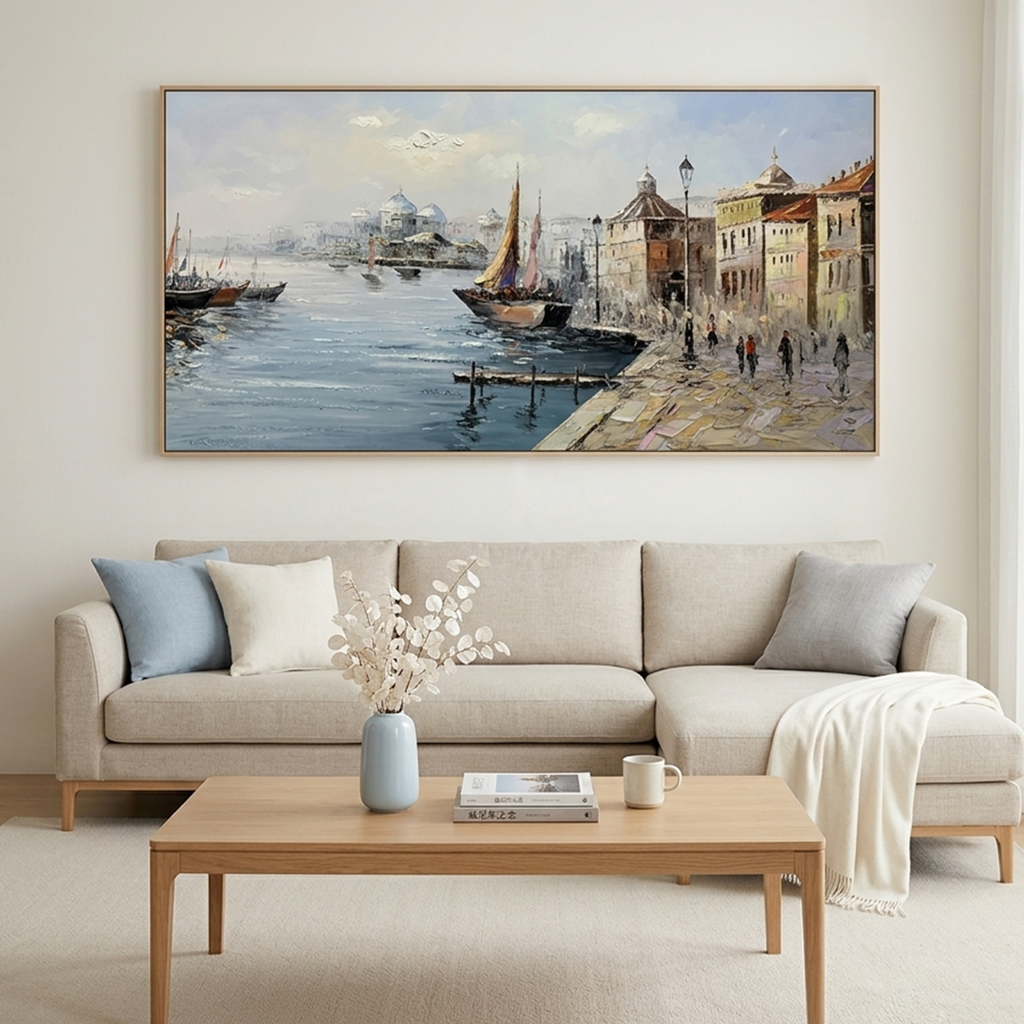 VENETIAN SERENADE: Venice Canal Buildings Sailboats  Panoramic Canvas
