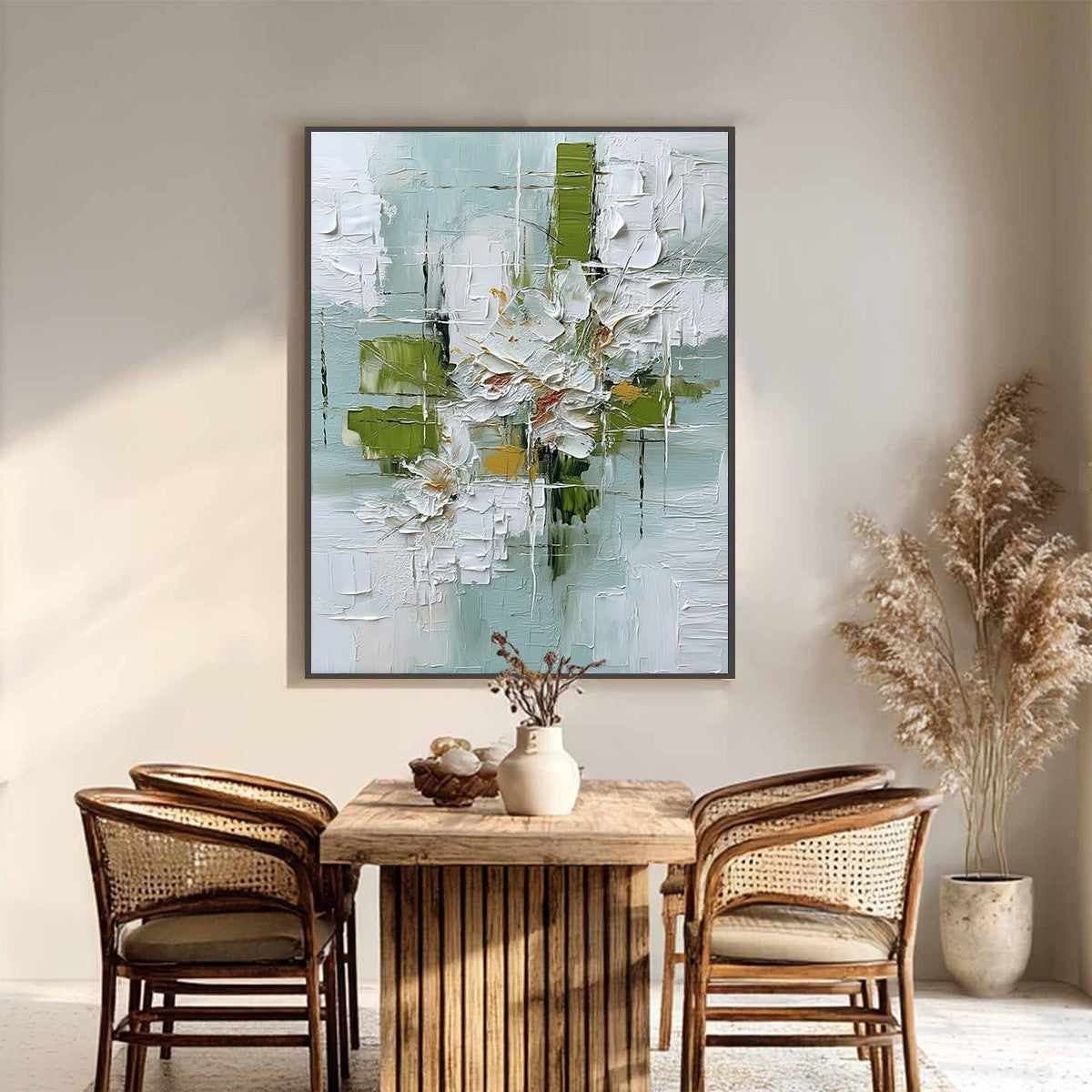 VERDANT BLOOM: Heavily Textured Abstract Floral Impasto Painting