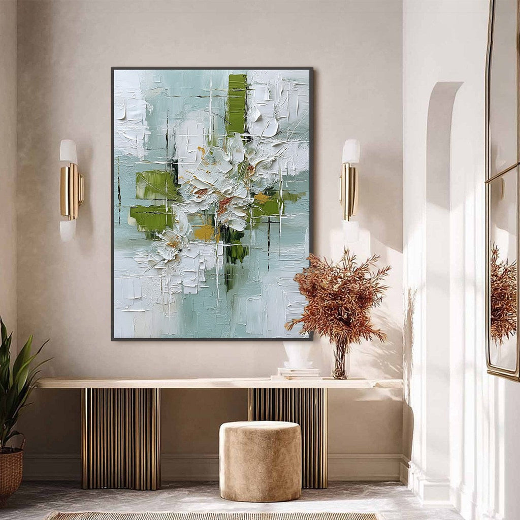 VERDANT BLOOM: Heavily Textured Abstract Floral Impasto Painting