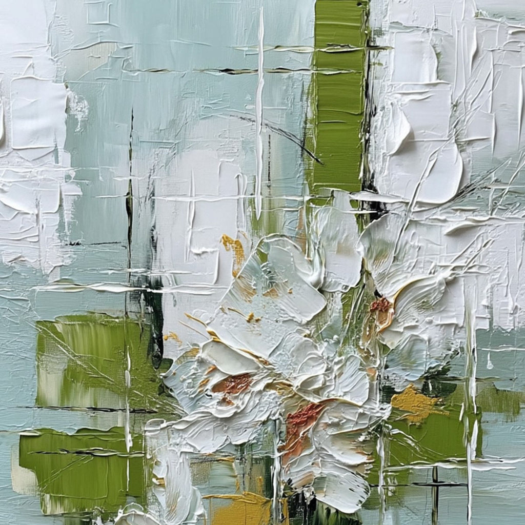 VERDANT BLOOM: Heavily Textured Abstract Floral Impasto Painting
