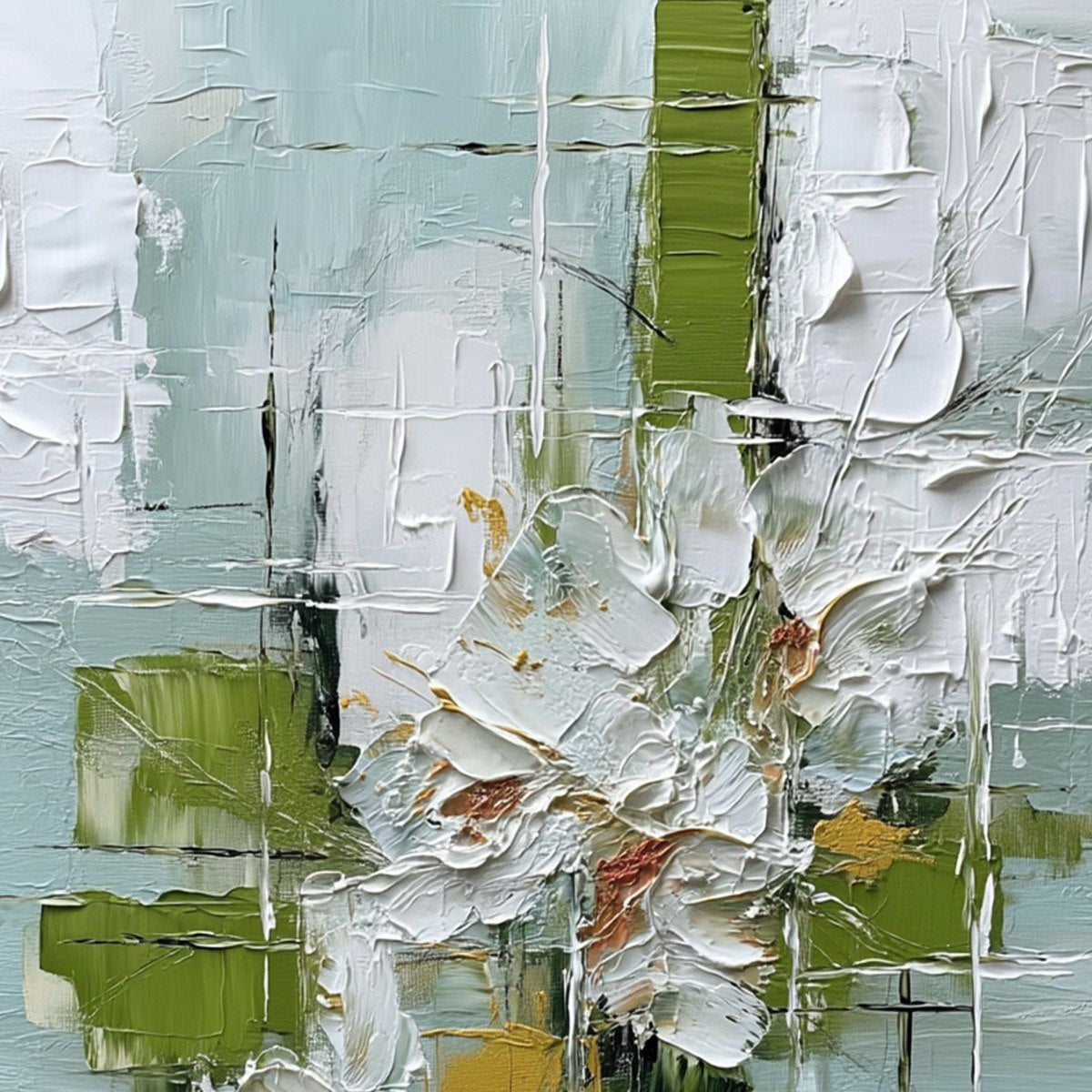 VERDANT BLOOM: Heavily Textured Abstract Floral Impasto Painting