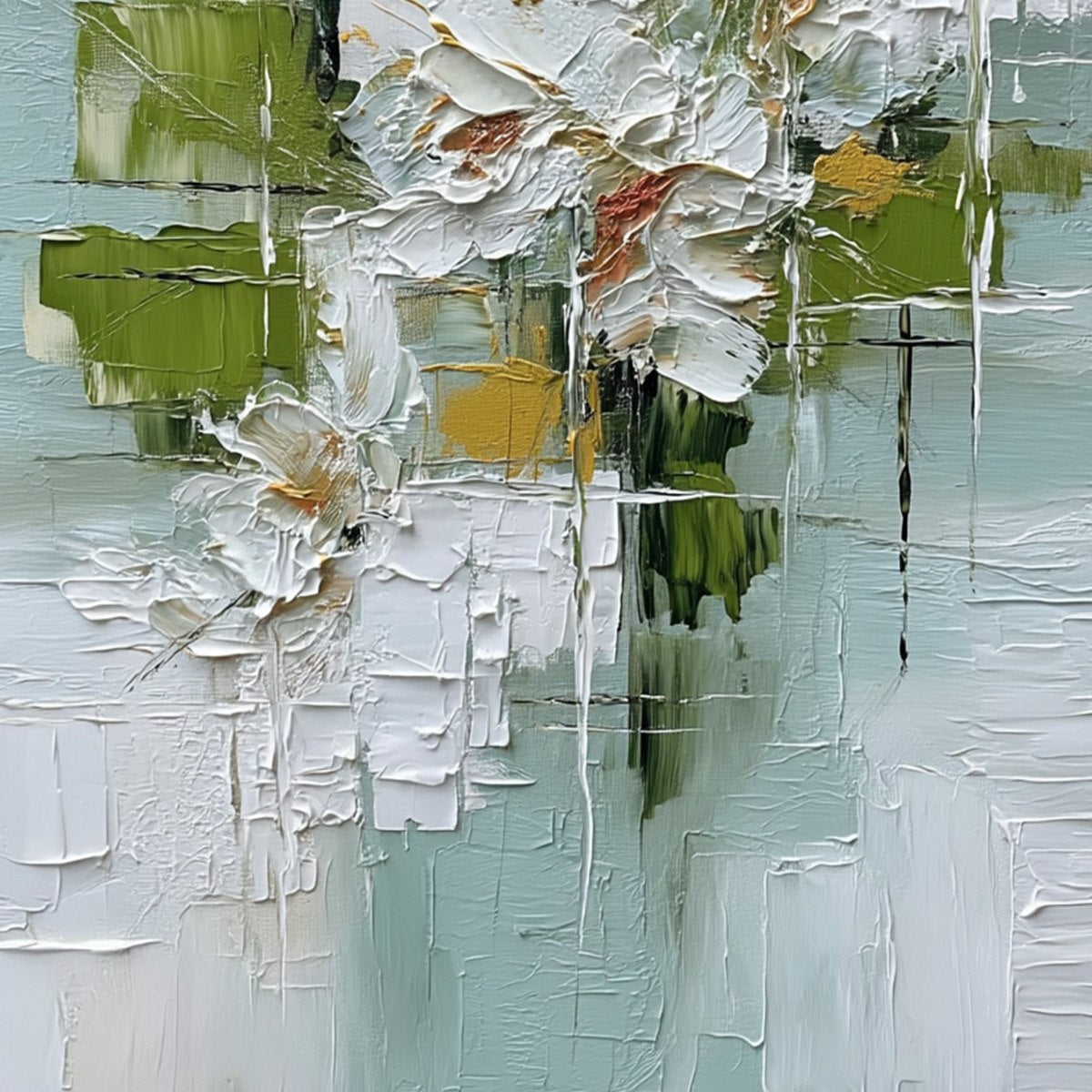 VERDANT BLOOM: Heavily Textured Abstract Floral Impasto Painting