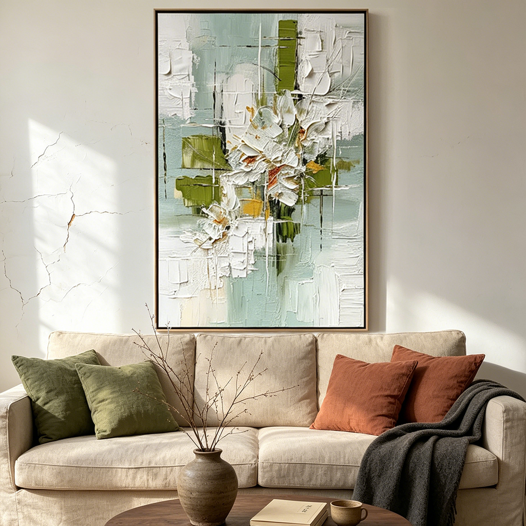 VERDANT BLOOM: Wabi Sabi Textured Abstract Floral Impasto Elegance Canvas