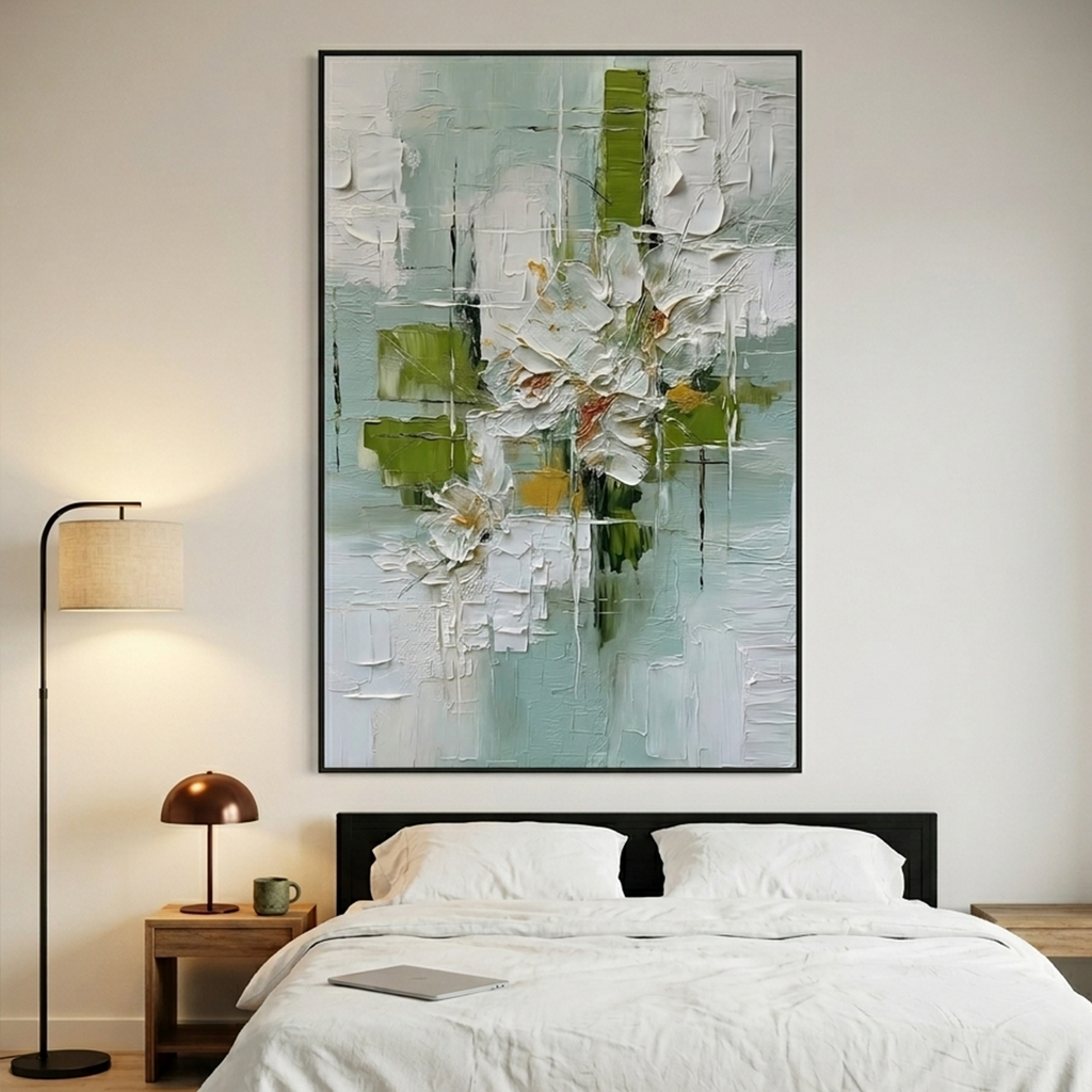 VERDANT BLOOM: Wabi Sabi Textured Abstract Floral Impasto Elegance Canvas